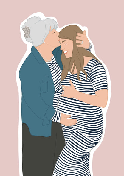 Illustration personnalisée avec visage - cadeau future maman